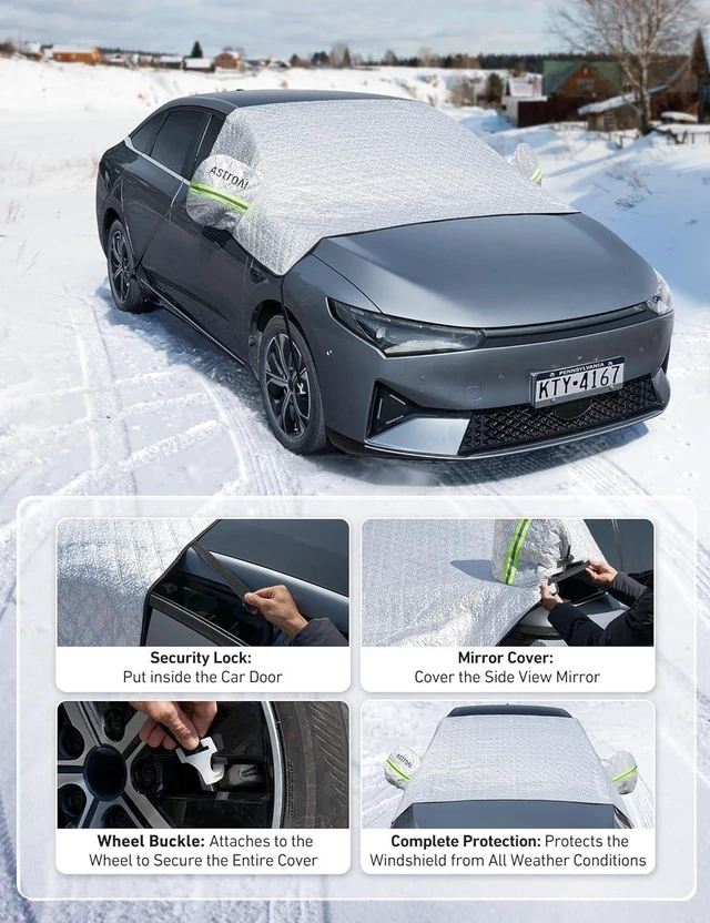 Alt view image 6 of 7 - Idealforce 4-Layer Windshield Snow Cover for Ice, UV, Frost - Wiper & Mirror Protector, Windproof Sunshade for Cars, Compact SUVs