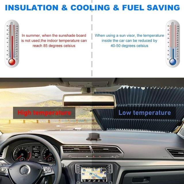 Alt view image 6 of 6 - Retractable Windshield Sun Shade, 27.6"×60" Sunshade Protector Blocks 99% UV Rays to Keep Your Car Cool, Front Windshield Sunshade Cover for Most Vehicles, Car Accessories (27.6"×60")