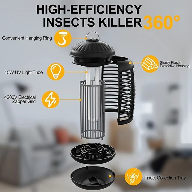 Alt view image 5 of 7 - Electric Mosquito Bug Zapper for Indoor & Outdoor, 4200V Mosquito Zapper, Waterproof Fly Zappers Control for Home, Backyard, Camping Black