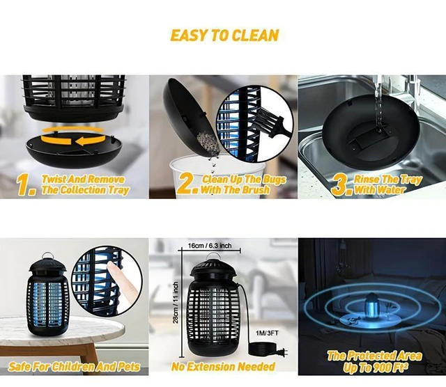 Alt view image 7 of 7 - Electric Mosquito Bug Zapper for Indoor & Outdoor, 4200V Mosquito Zapper, Waterproof Fly Zappers Control for Home, Backyard, Camping Black