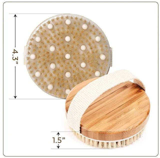 Alt view image 4 of 7 - Dry Body Brush - Natural Bristle Exfoliating Brush for Skin Renewal, Soft Bristles Antiskid Wooden Exfoliator Massage Body Scrubber Brush