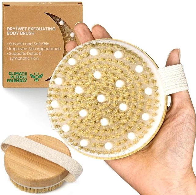 Alt view image 3 of 7 - Dry Body Brush - Natural Bristle Exfoliating Brush for Skin Renewal, Soft Bristles Antiskid Wooden Exfoliator Massage Body Scrubber Brush