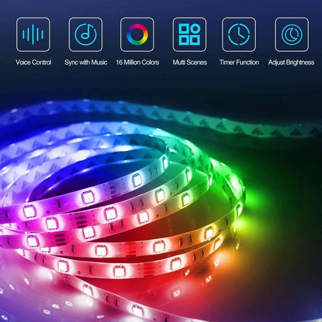 Alt view image 3 of 7 - 32ft/10m LED Strip Lights Remote Control Bedroom for Indoor Outdoor Festive Atmosphere Lights