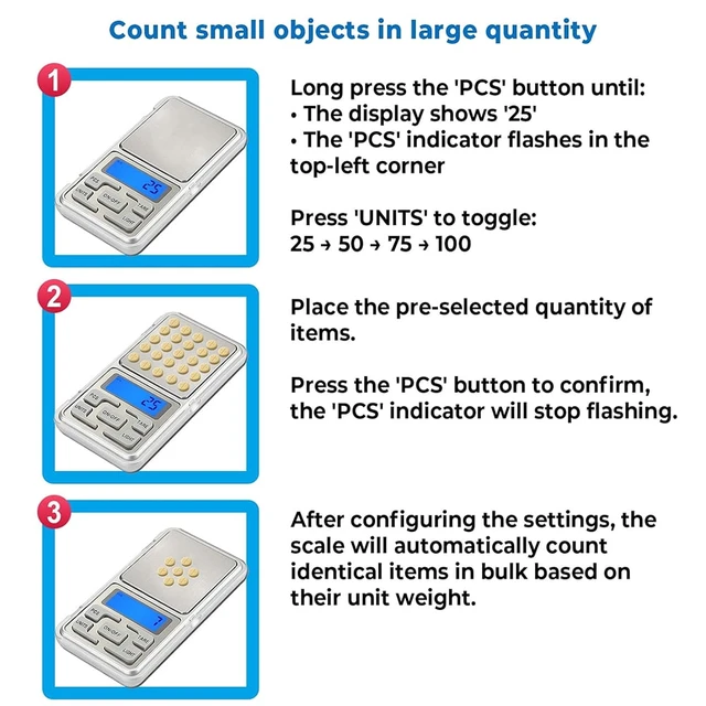 Alt view image 5 of 6 - Digital Pocket Scale Portable, 200g/0.01g Mini Jewelry Scale, PCS Counting Small Digital Scale, Kitchen Scale Weight Grams OZ, Food Scale with Tare Function