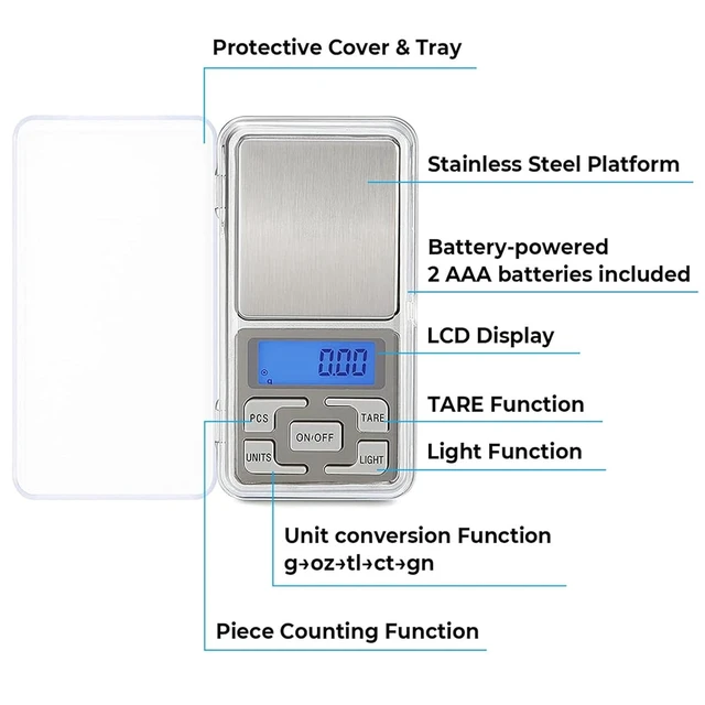 Alt view image 6 of 6 - Digital Pocket Scale Portable, 200g/0.01g Mini Jewelry Scale, PCS Counting Small Digital Scale, Kitchen Scale Weight Grams OZ, Food Scale with Tare Function