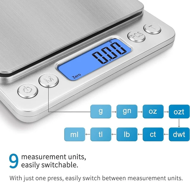 Alt view image 2 of 5 - Digital Gram Scale with 2 Trays, 2000g/ 0.1g Small Jewelry Scale, 9 Units Gram Scales Digital Weight Gram and Oz, Tare Function, Digital Herb Scale for Food