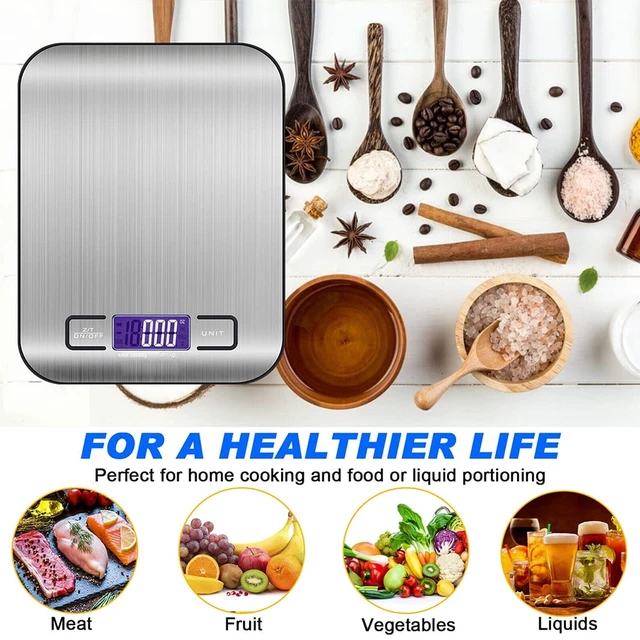Alt view image 3 of 7 - Food Scale, 22lb/10Kg High Precision Digital Scale, Digital Kitchen Scale with LCD Display, Weight Grams and Ounces for Baking Cooking and Meal Prep, 6 Units with Tare Function, 304 Stainless Steel
