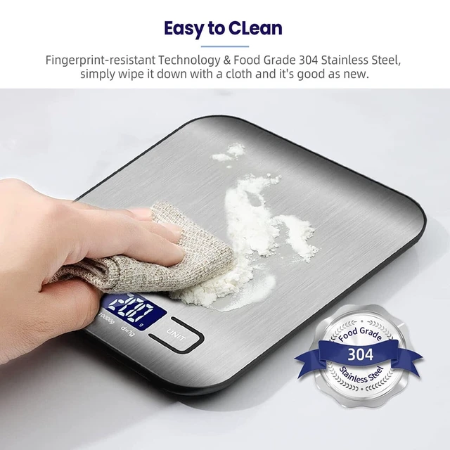 Alt view image 4 of 7 - Food Scale, 22lb/10Kg High Precision Digital Scale, Digital Kitchen Scale with LCD Display, Weight Grams and Ounces for Baking Cooking and Meal Prep, 6 Units with Tare Function, 304 Stainless Steel
