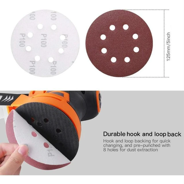 Alt view image 2 of 7 - 100pcs 5-inch 8-Hole Discs Sandpaper, Hook and Loop Sandpaper for Random Orbital Sander