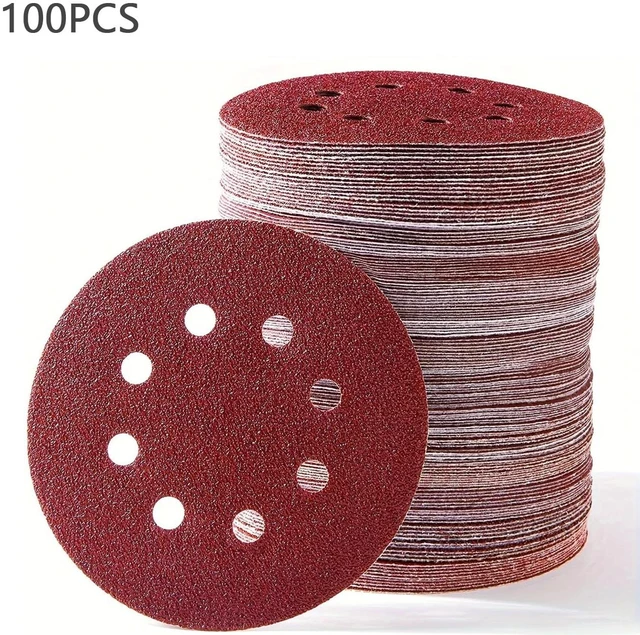 Main image of 100pcs 5-inch 8-Hole Discs Sandpaper, Hook and Loop Sandpaper for Random Orbital Sander