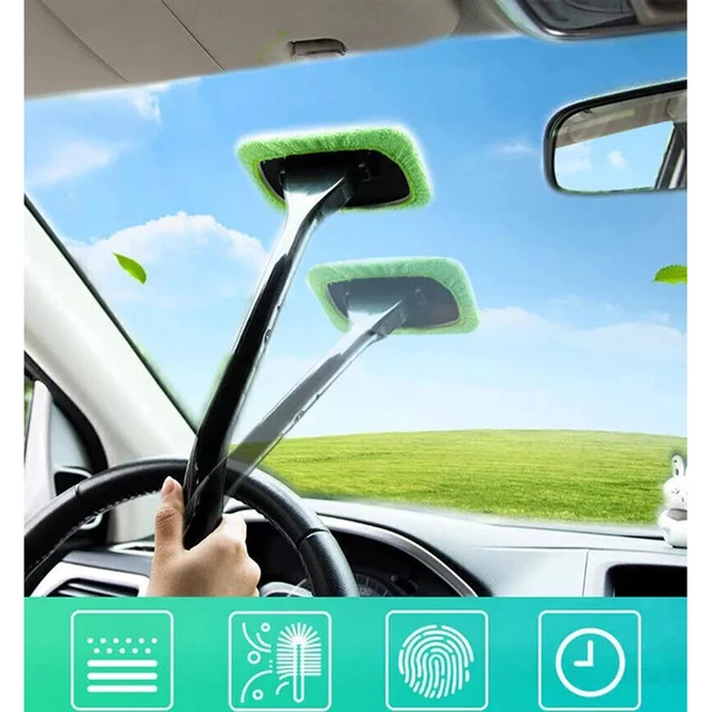 Alt view image 4 of 7 - Car Windshield Cleaning Tool, 3Pack Microfiber Window Cleaner with Washable and Reusable Cloth Pad & Long Handle, Glass Wiper Cleaninvg Kit, Car Accessories