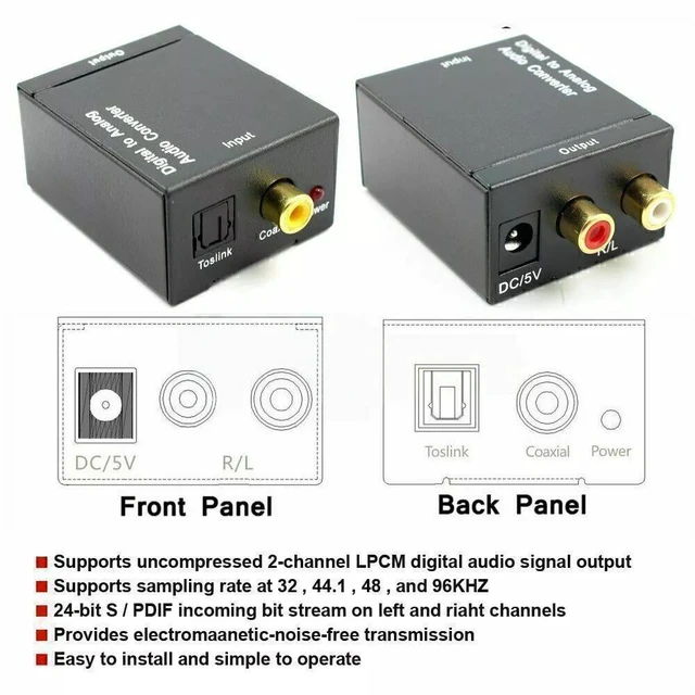Alt view image 5 of 7 - Digital to Analog Audio Converter, Digital Optical Toslink to RCA Analog Coaxial Audio Converter Adapter with Optical Cable