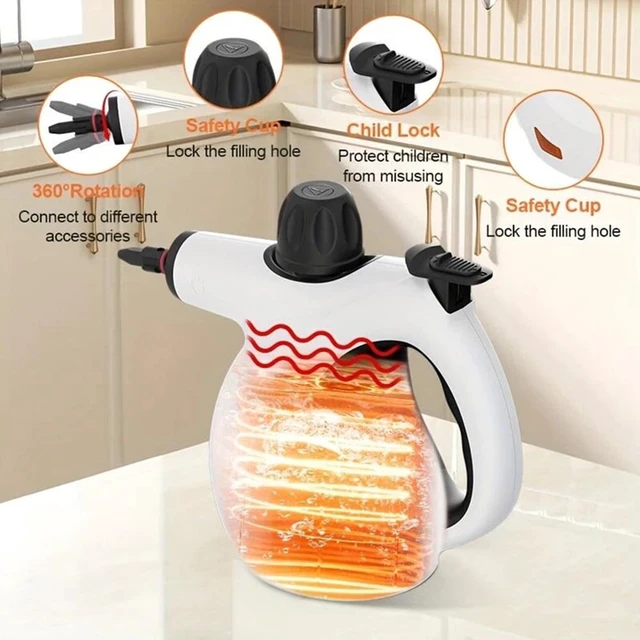 Alt view image 3 of 7 - Handheld Pressurized Steam Cleaner with 12-Piece Accessory Set, Multi-Surface Steamer for Cleaning, All Natural Steam Cleaner for Home, Upholstery, Car, Floor, Kitchen and More