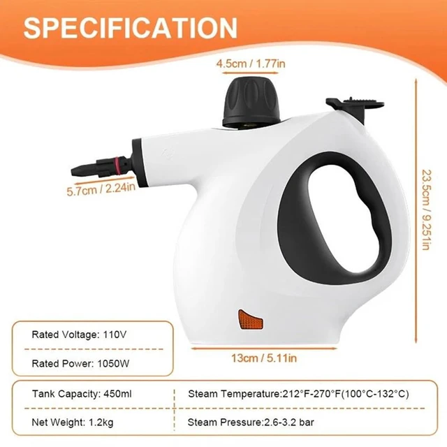 Alt view image 7 of 7 - Handheld Pressurized Steam Cleaner with 12-Piece Accessory Set, Multi-Surface Steamer for Cleaning, All Natural Steam Cleaner for Home, Upholstery, Car, Floor, Kitchen and More