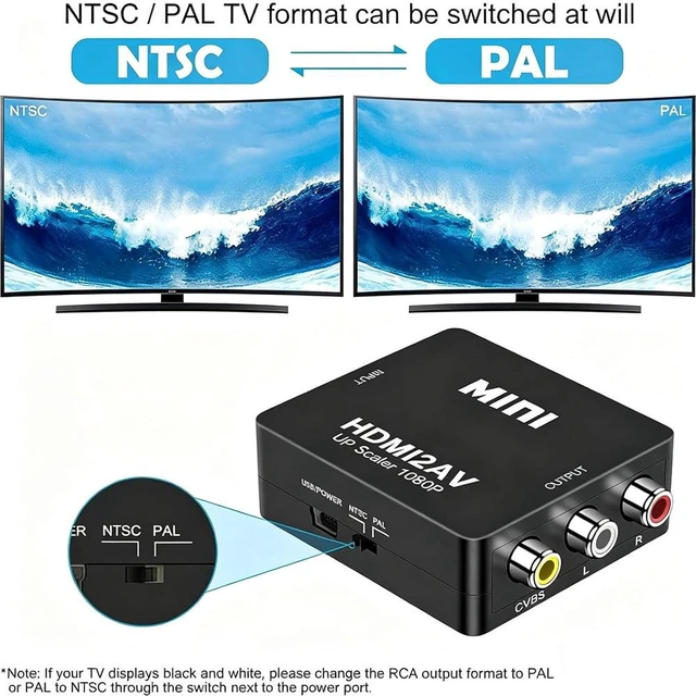 Alt view image 7 of 7 - HDMI to RCA, HDMI to AV Converter, 1080p 3RCA CVBs Composite Video Audio Adapter Support PAL/NTSC for TV Stick, Laptop, HDTV, PS3 STB, DVD Player