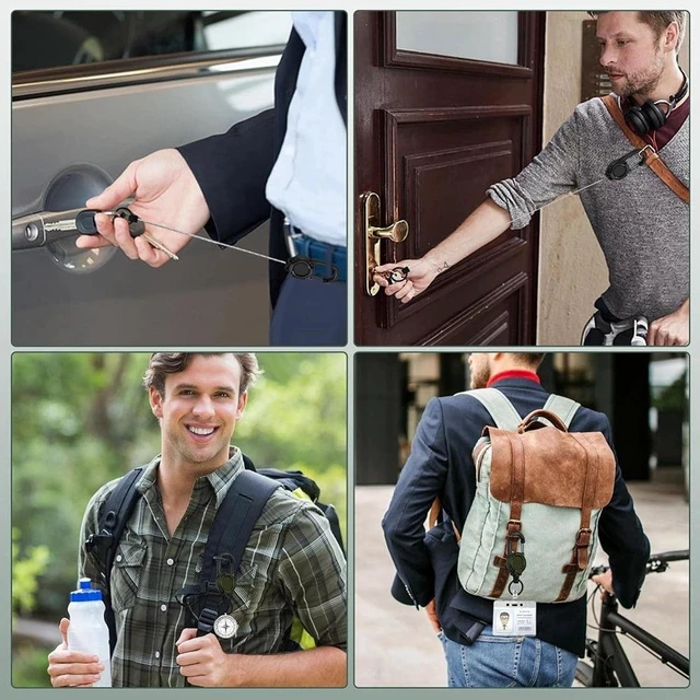 Alt view image 7 of 7 - Retractable Keychain 3 Pieces Heavy Duty Carabiner Badge Holder Retractable Badge Reel ID Holder Extendable Key Ring Key Holder for 8 oz ABS Casing with 24 inches Steel Cord