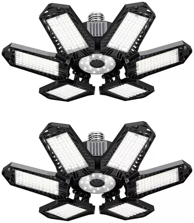 Main image of 100W Garage Light, 10000LM 6500K LED Shop Lights, Screw in E26/E27 Socket Bulb, Garage Lights Ceiling Led with 6+1 Deformable Panels, for Warehouse, Workshop, Basement, Barn Lighting (2Pack)