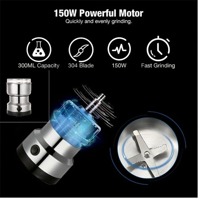 Alt view image 4 of 6 - Electric Coffee Grinder, 4-Blade Spice Grinder, Portable Stainless Steel Grain Mill for Coffee Beans, Spices, Nuts, Grains, Dry Herbs