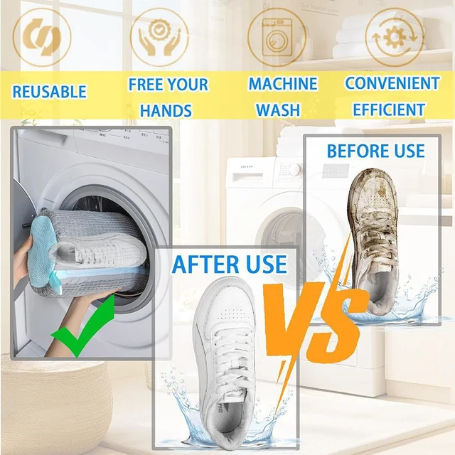 Alt view image 4 of 5 - Shoe Washing Machine Bag Laundry Shoe Bag for Washer and Dryer Reusable 2pc Shoe Cleaning Bags for Sneakers 360° Deep Cleaning Machine for All Shoes Types With Self-locking Zipper -Gray