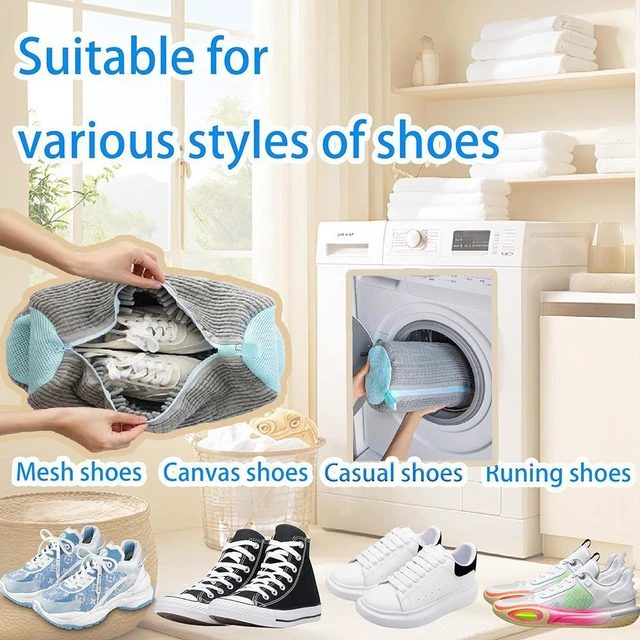 Alt view image 3 of 5 - Shoe Washing Machine Bag Laundry Shoe Bag for Washer and Dryer Reusable 2pc Shoe Cleaning Bags for Sneakers 360° Deep Cleaning Machine for All Shoes Types With Self-locking Zipper -Gray