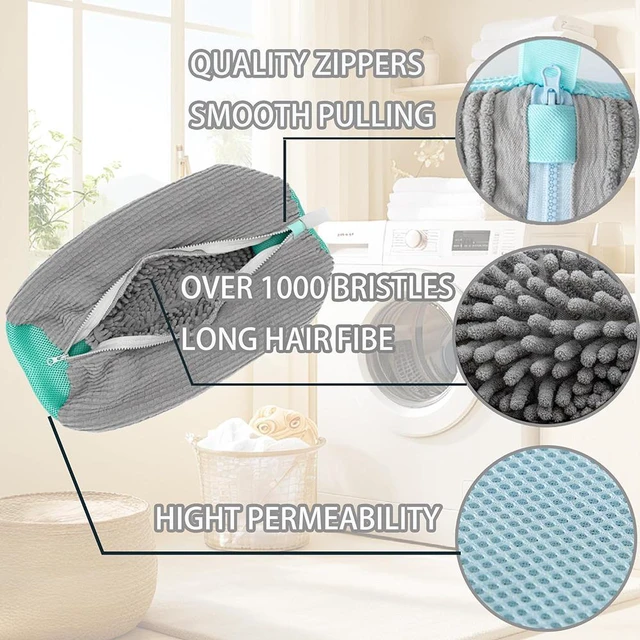 Alt view image 2 of 5 - Shoe Washing Machine Bag Laundry Shoe Bag for Washer and Dryer Reusable 2pc Shoe Cleaning Bags for Sneakers 360° Deep Cleaning Machine for All Shoes Types With Self-locking Zipper -Gray