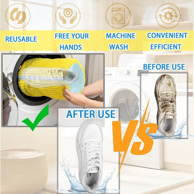 Alt view image 2 of 6 - Shoe Washing Machine Bag Laundry Shoe Bag for Washer and Dryer Reusable 2pc Shoe Cleaning Bags for Sneakers 360° Deep Cleaning Machine for All Shoes Types With Self-locking Zipper -Yellow