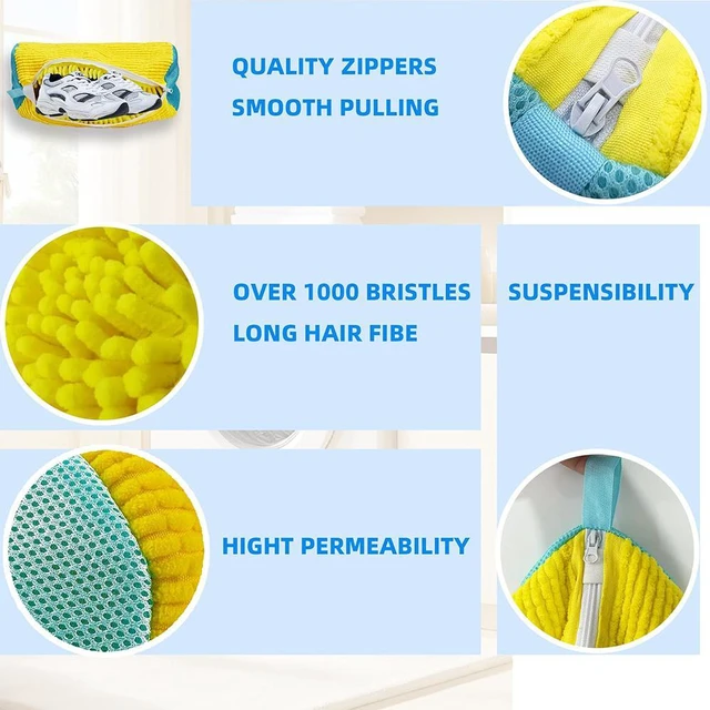 Alt view image 3 of 6 - Shoe Washing Machine Bag Laundry Shoe Bag for Washer and Dryer Reusable 2pc Shoe Cleaning Bags for Sneakers 360° Deep Cleaning Machine for All Shoes Types With Self-locking Zipper -Yellow
