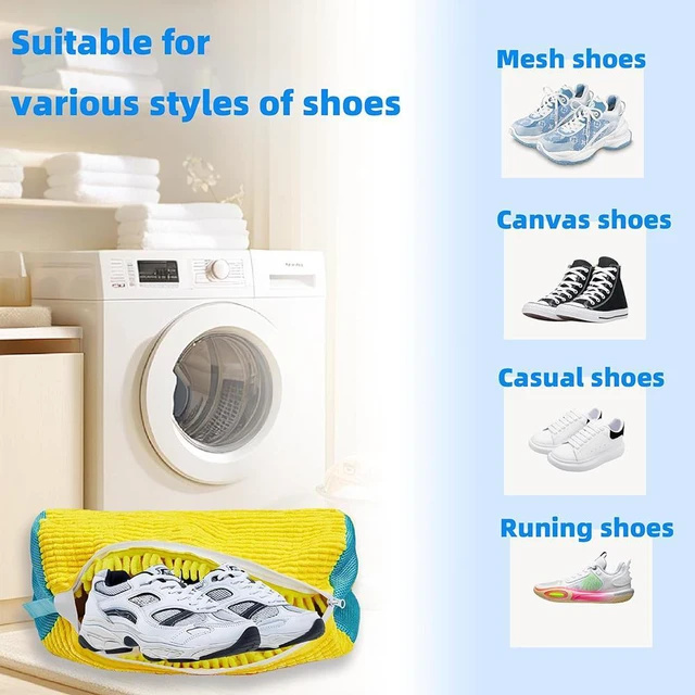 Alt view image 4 of 6 - Shoe Washing Machine Bag Laundry Shoe Bag for Washer and Dryer Reusable 2pc Shoe Cleaning Bags for Sneakers 360° Deep Cleaning Machine for All Shoes Types With Self-locking Zipper -Yellow