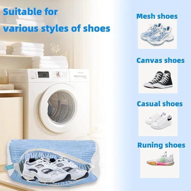 Alt view image 3 of 6 - Shoe Washing Machine Bag Laundry Shoe Bag for Washer and Dryer Reusable 2pc Shoe Cleaning Bags for Sneakers 360° Deep Cleaning Machine for All Shoes Types With Self-locking Zipper -Sky Blue