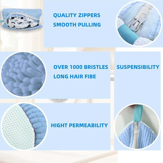 Alt view image 2 of 6 - Shoe Washing Machine Bag Laundry Shoe Bag for Washer and Dryer Reusable 2pc Shoe Cleaning Bags for Sneakers 360° Deep Cleaning Machine for All Shoes Types With Self-locking Zipper -Sky Blue