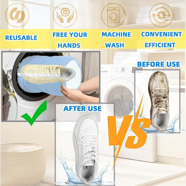 Alt view image 4 of 6 - Shoe Washing Machine Bag Laundry Shoe Bag for Washer and Dryer Reusable 2pc Shoe Cleaning Bags for Sneakers 360° Deep Cleaning Machine for All Shoes Types With Self-locking Zipper -Sky Blue