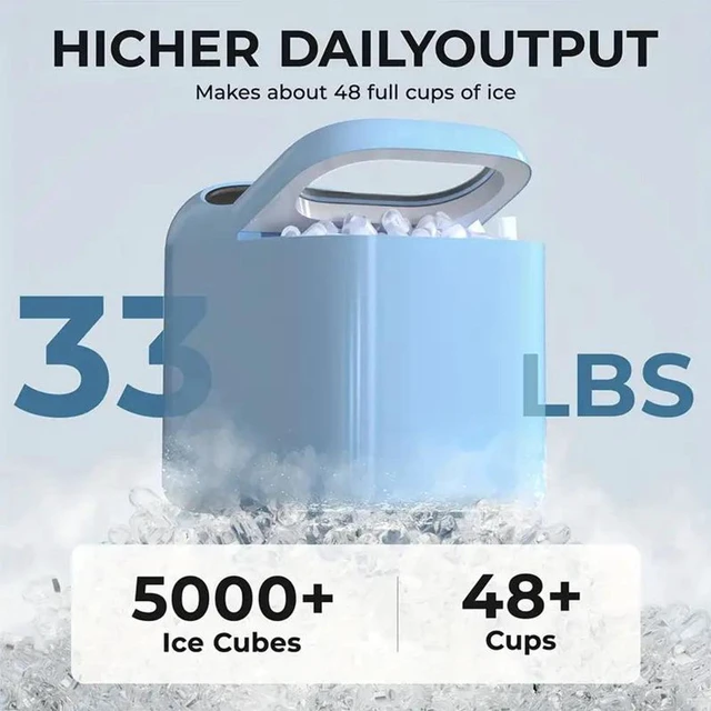 Alt view image 2 of 7 - Ice Maker, Portable Mini Ice Maker W/ Basket & Shovel, Fast Ice Making, Bullet Ice Type, 33 lbs of Ice, Portable Ice Machine for Home, Kitchen, Office - Blue