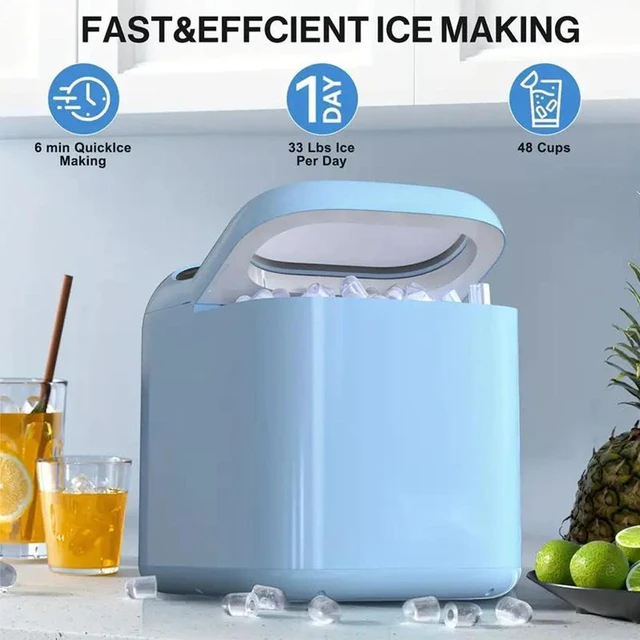 Alt view image 3 of 7 - Ice Maker, Portable Mini Ice Maker W/ Basket & Shovel, Fast Ice Making, Bullet Ice Type, 33 lbs of Ice, Portable Ice Machine for Home, Kitchen, Office - Green
