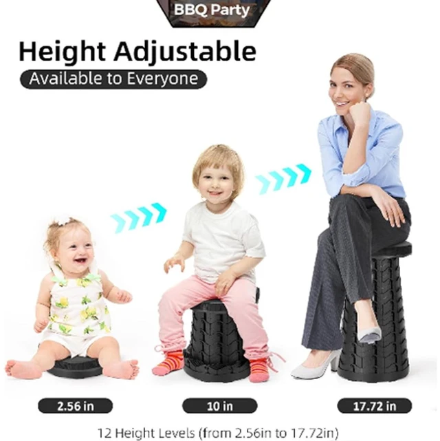 Alt view image 6 of 7 - Upgraded Collapsible Stool, 400lbs Max Weight, Lightweight But Sturdy, Portable Retractable Folding Telescoping Foldable Camping Stool for Adults Outdoor Fishing Hiking Travel BBQ (Black)