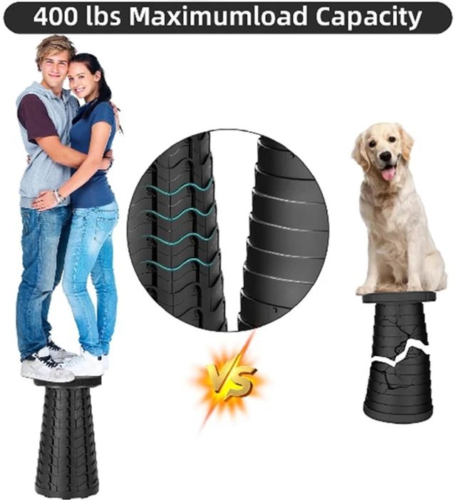 Alt view image 7 of 7 - Upgraded Collapsible Stool, 400lbs Max Weight, Lightweight But Sturdy, Portable Retractable Folding Telescoping Foldable Camping Stool for Adults Outdoor Fishing Hiking Travel BBQ (Black)