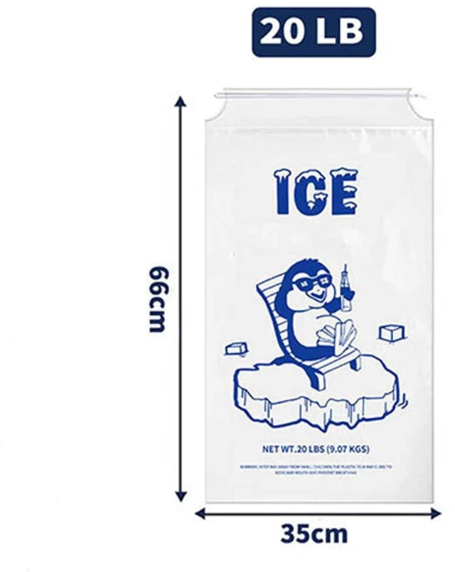 Alt view image 2 of 7 - 20 LB Disposable Drawstring Ice Bags, 35×66cm Heavy Duty Clear Plastic Ice Storage Bags, 50 Count Leak-Proof Ice Bags for Freezer, Parties & Home Use