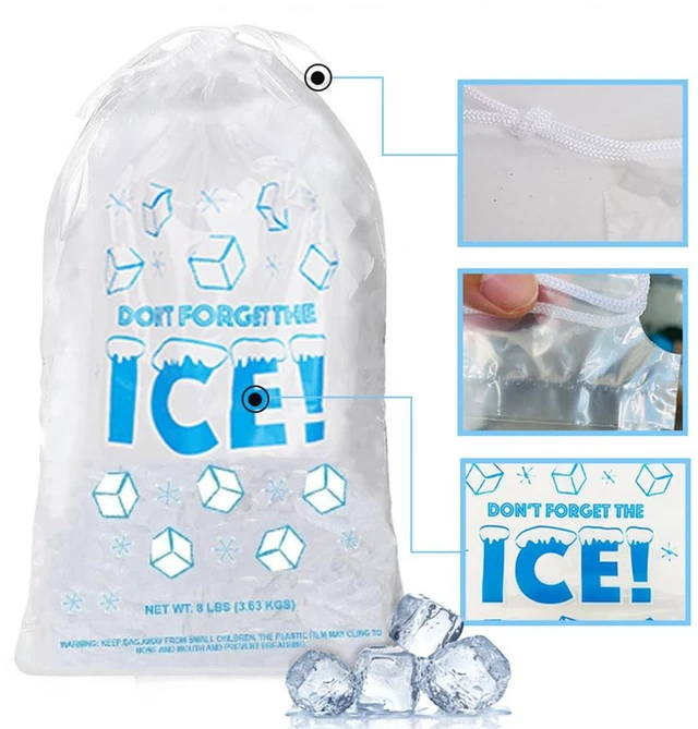 Alt view image 3 of 6 - 8 LB Disposable Drawstring Ice Bags, 28×48cm Heavy Duty Clear Plastic Ice Storage Bags, 50 Count Leak-Proof Ice Bags for Freezer, Parties & Home Use