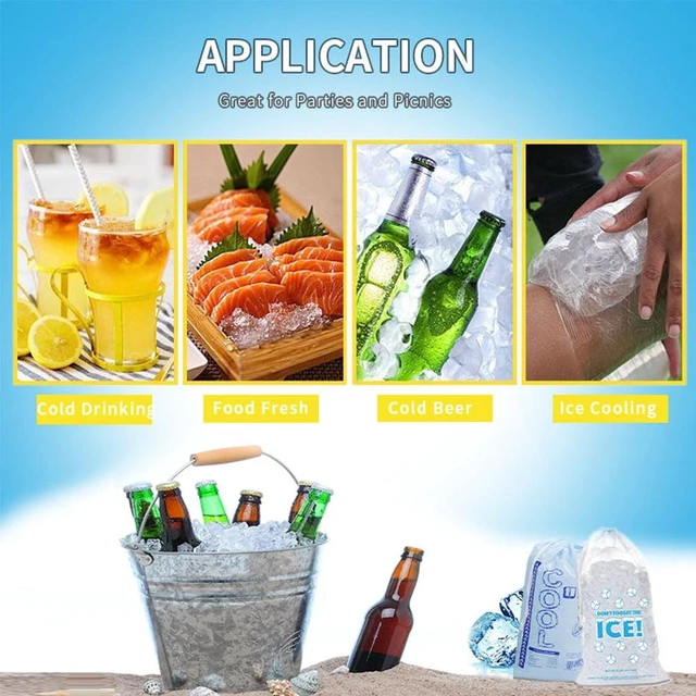 Alt view image 6 of 6 - 8 LB Disposable Drawstring Ice Bags, 28×48cm Heavy Duty Clear Plastic Ice Storage Bags, 50 Count Leak-Proof Ice Bags for Freezer, Parties & Home Use