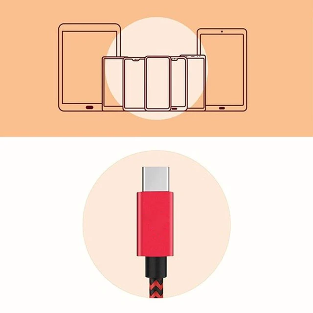 Alt view image 7 of 7 - 3.3ft High-Speed USB to USB-C Cable, 3A Fast Charging, Durable Braided Cord - Compatible with Samsung Galaxy, Moto Z -Red