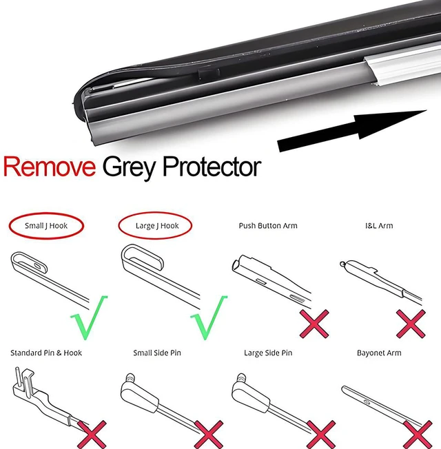 Alt view image 6 of 7 - 26"&22" Windshield Wipers (Pack of 2), Automotive Replacement Front Windshield Wiper Blades J-HOOK Bracketless OEM Quality