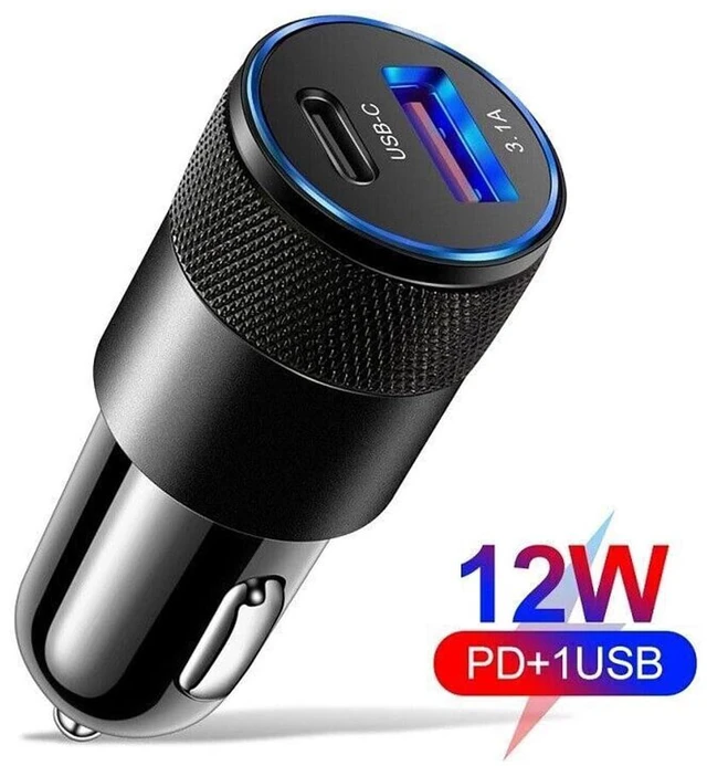 Main image of 2-Port PD USB-C Fast Charging Car Charger Adapter Compatible with iPhone 14 13 12 11 Samsung, Black, Auto & Hardware Accessory