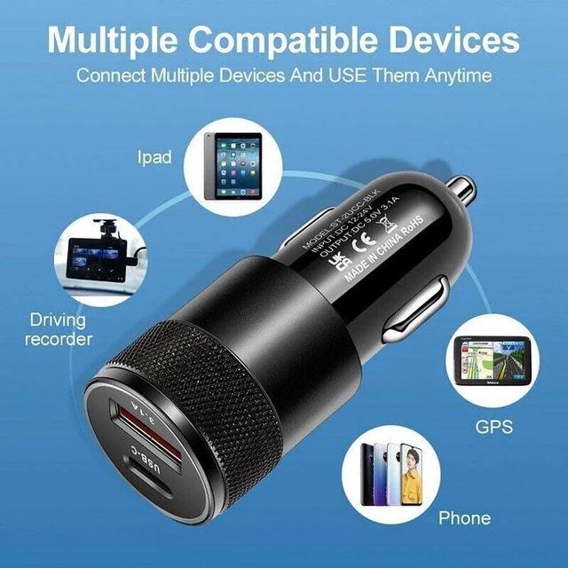 Alt view image 3 of 6 - 2-Port PD USB-C Fast Charging Car Charger Adapter Compatible with iPhone 14 13 12 11 Samsung, Black, Auto & Hardware Accessory