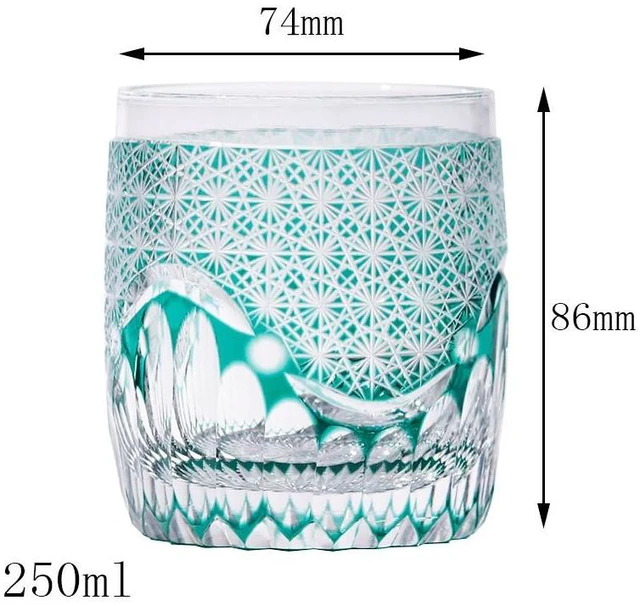 Alt view image 4 of 4 - Edo Kiriko Luxury Crystal Whiskey Glass Hand Cut To Clear Green 9oz Gift Packing