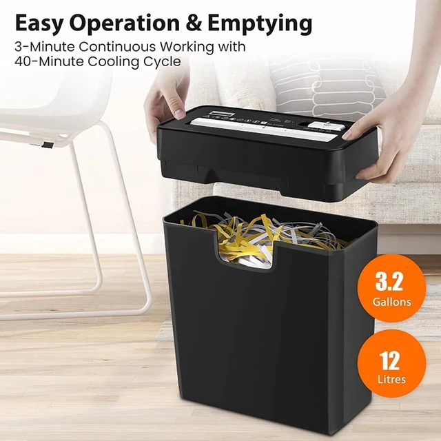 Alt view image 5 of 7 - 6-Sheet Strip Cut Paper Shredder, 3.2 Gallon, Also Shred Card/Staple, Small Mini Document Shredding Machine, Portable for Home