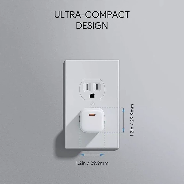 Alt view image 3 of 7 - 2Pack 20W Fast Charging USB-C Wall Charger, 1-Port PD 3.0 for iPhone, Samsung, iPad, Tablets, Phones, Travel-Friendly Size, White