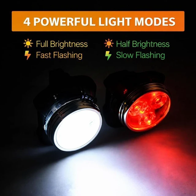 Alt view image 5 of 7 - 2Pcs Bicycle Lights Mountain Bike Headlight and Taillight, Waterproof Super Bike Lights, USB Rechargeable, for Night Riding, 5 Light Mode Options