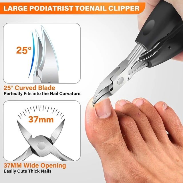 Alt view image 3 of 7 - Toenail Clippers Kit for Seniors Thick Toenails, Angled Head Large Toe Nail Clippers for Thick Nails for Men, Heavy Duty Ingrown Toenail Clippers with Wide Jaw, Slanted Nail clippers with Long Handle