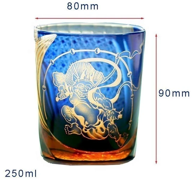 Alt view image 5 of 6 - Japanese Style Whisky Glass Tumbler Edo Kiriko Glass Hand Cut To Clear 9oz Blue