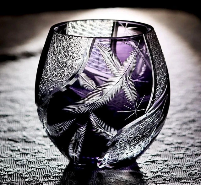 Main image of Edo Kiriko Crystal Whiskey Glass 11 oz Hand-Cut Japanese Cocktail Tumbler Purple