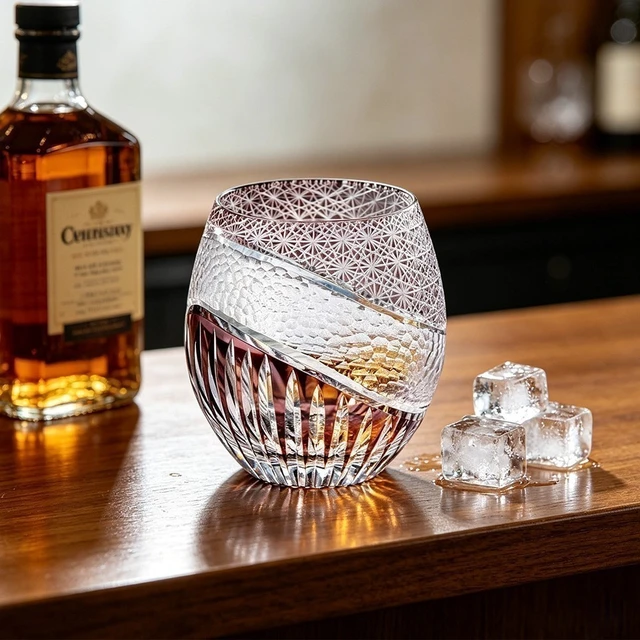 Alt view image 3 of 7 - Edo Kiriko Crystal Whiskey Glass 11 oz Hand-Cut Japanese Cocktail Tumbler Purple